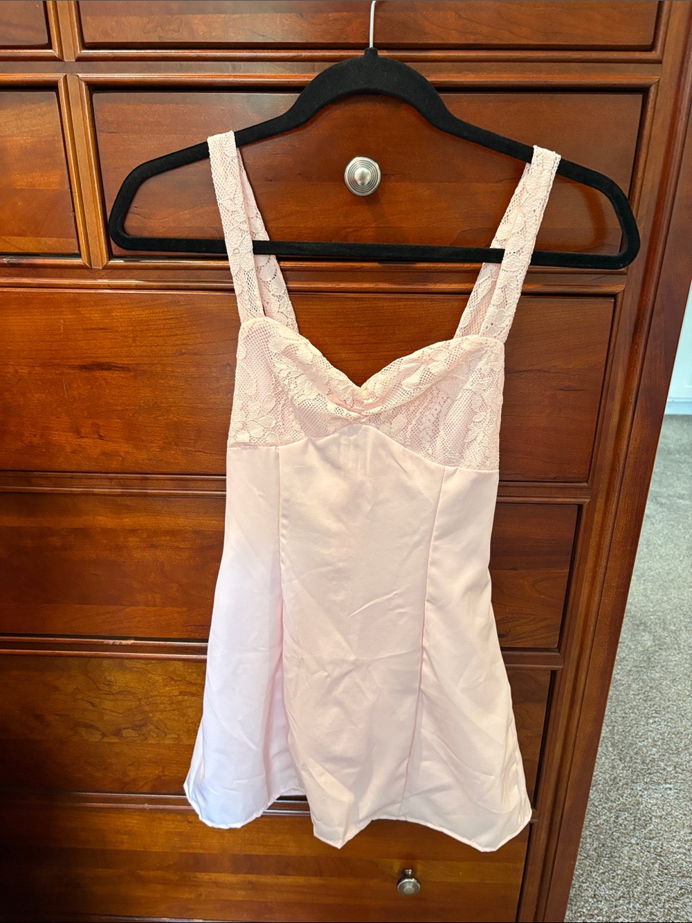 Lace-Trimmed Dusty Pink dress with tie back